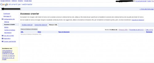 Strumento di rimozione url di Google Webmaster tools