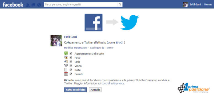 Pubblicare stato e aggiornamenti di Facebook su Twitter in automatico